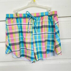 Colorful Plaid Print Drawstring Beach Shorts, High Stretch Comfy Swim Shorts